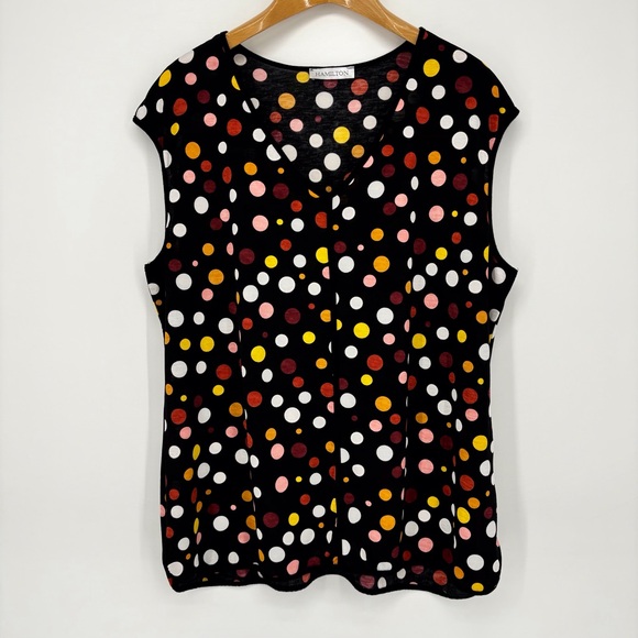 Hamilton Black Multicolour Polka Dotted Sleeveless V-Neck Top, 2X - Picture 6 of 12